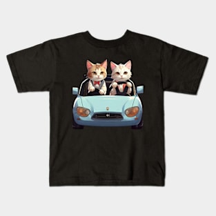 the cats lover drive a car in-funny cats Kids T-Shirt